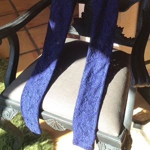 Thick Soft Vintage Designer Lace Stirrup Dance Tights M Cobalt